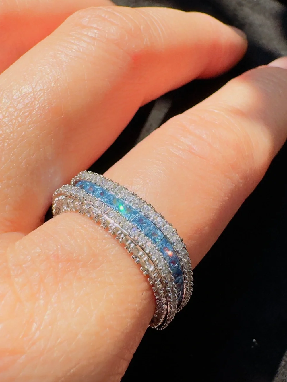 Sterling Silver Blue Crystal Band Ring - Elegant Women’s Jewelry